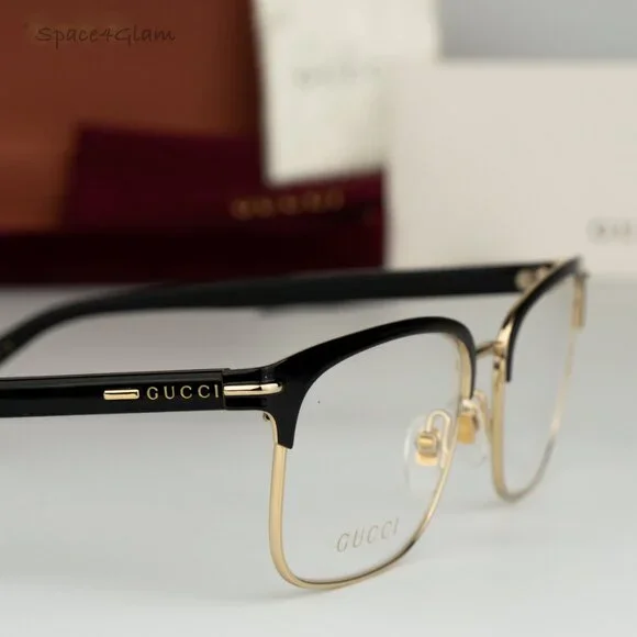 BRAND NEW Gucci GG1448O 001 Gold Black Demo Rectangle Unisex Eyeglasses
